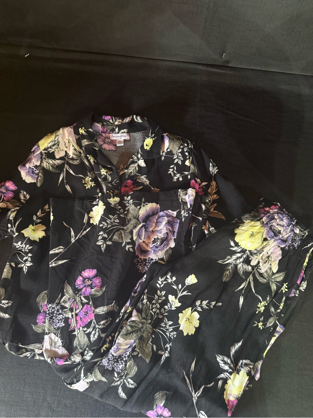 love, Fire Black Floral Matching Set with Purple & Yellow Blooms